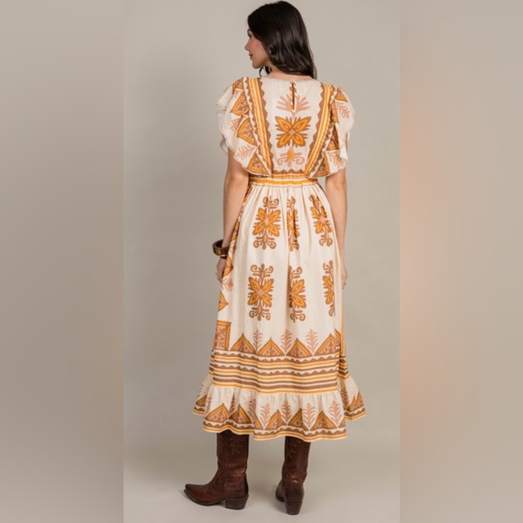 Bohemian White and Orange Maxi Dress - Picture 2 of 2